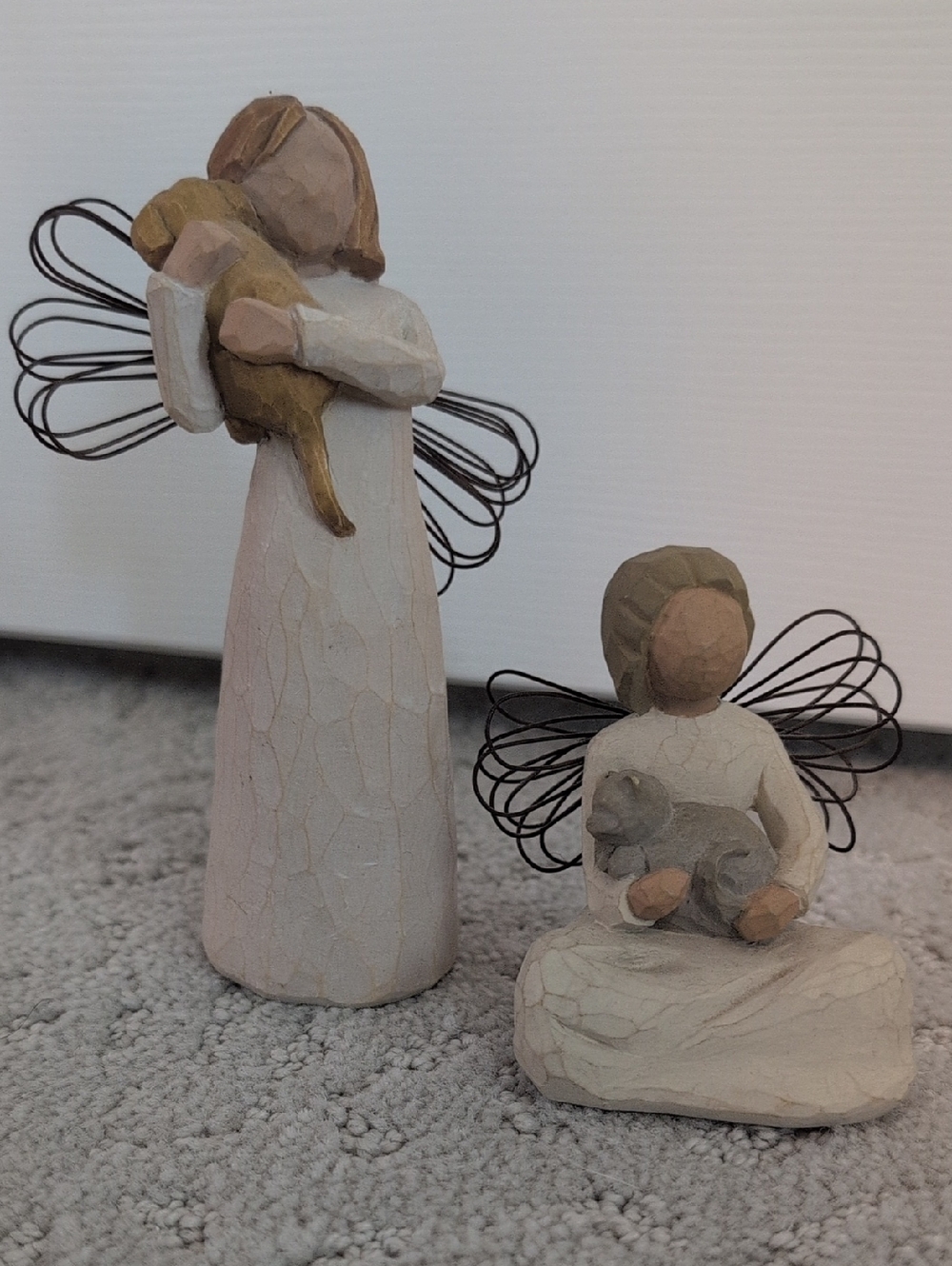 Handcrafted Cream Angel Figurines with Pets - Set of 2